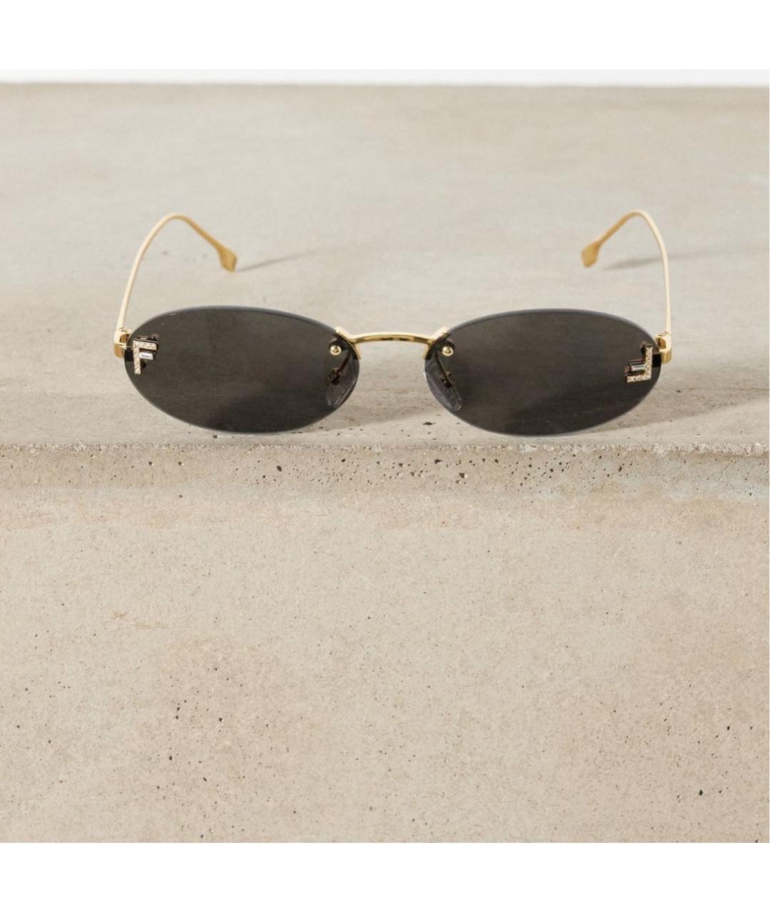 FENDI Золотые металлические солнцезащитные очки, фото 9