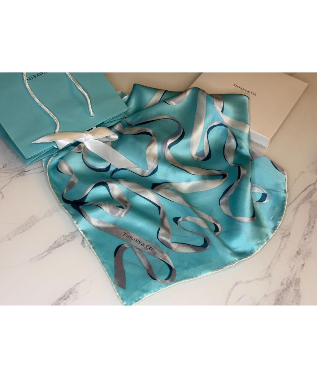TIFFANY&CO Бирюзовый шелковый платок, фото 2
