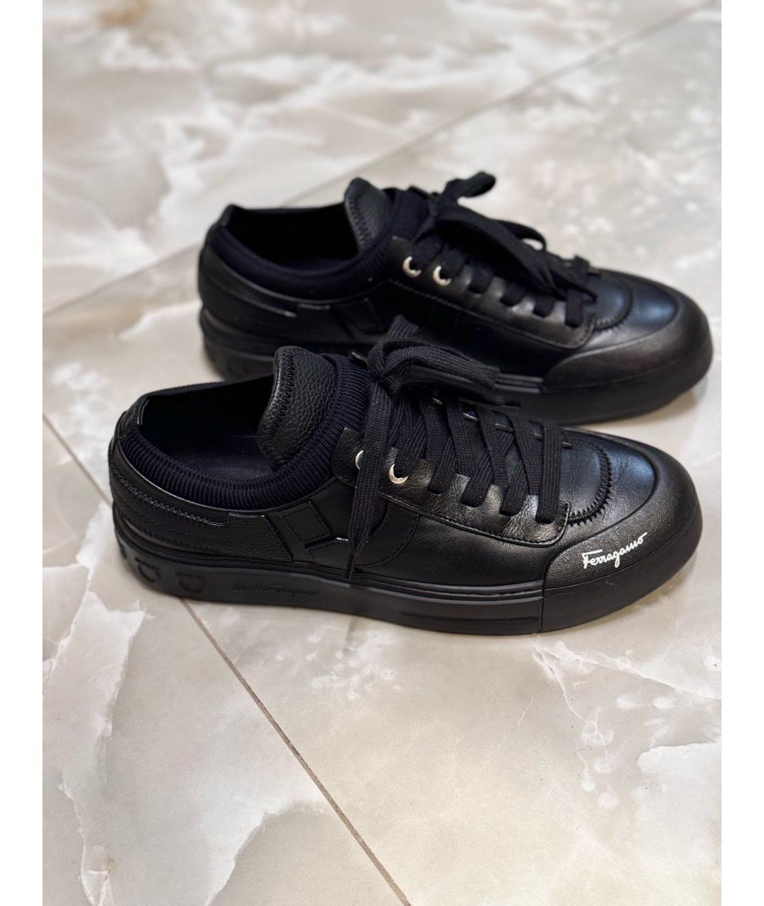 SALVATORE FERRAGAMO Черные кожаные низкие кроссовки / кеды, фото 6
