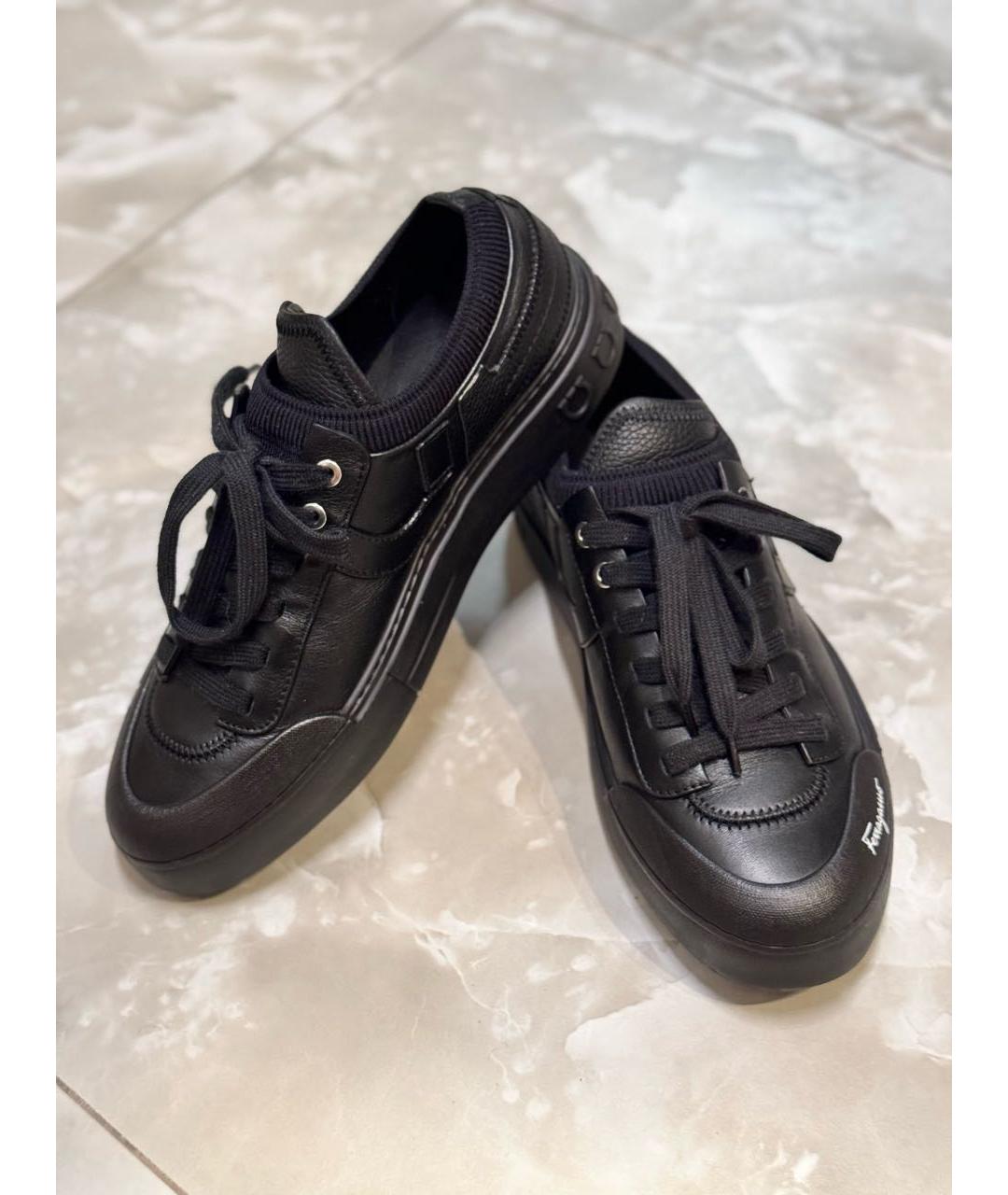 SALVATORE FERRAGAMO Черные кожаные низкие кроссовки / кеды, фото 3