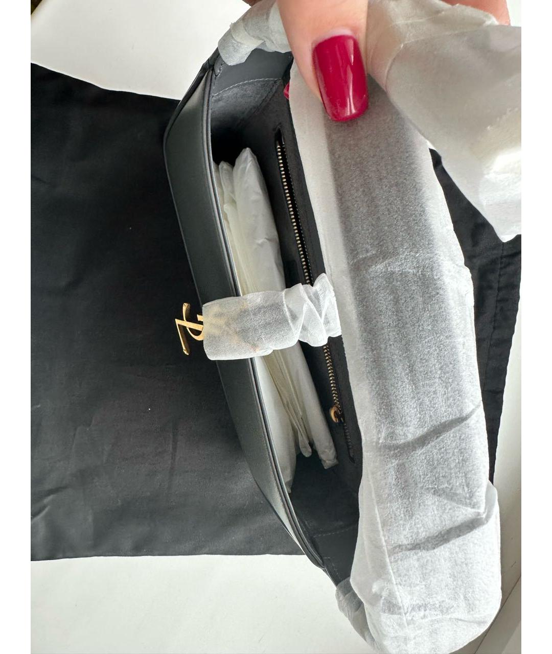 SAINT LAURENT Антрацитовая кожаная сумка с короткими ручками, фото 7
