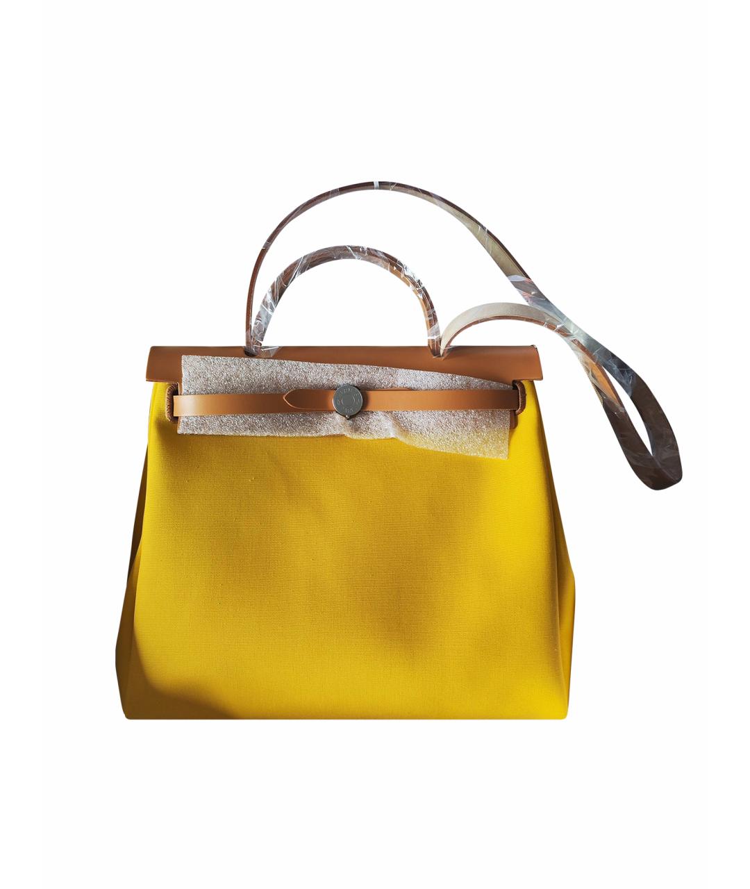 HERMES PRE-OWNED Желтая тканевая сумка с короткими ручками, фото 1