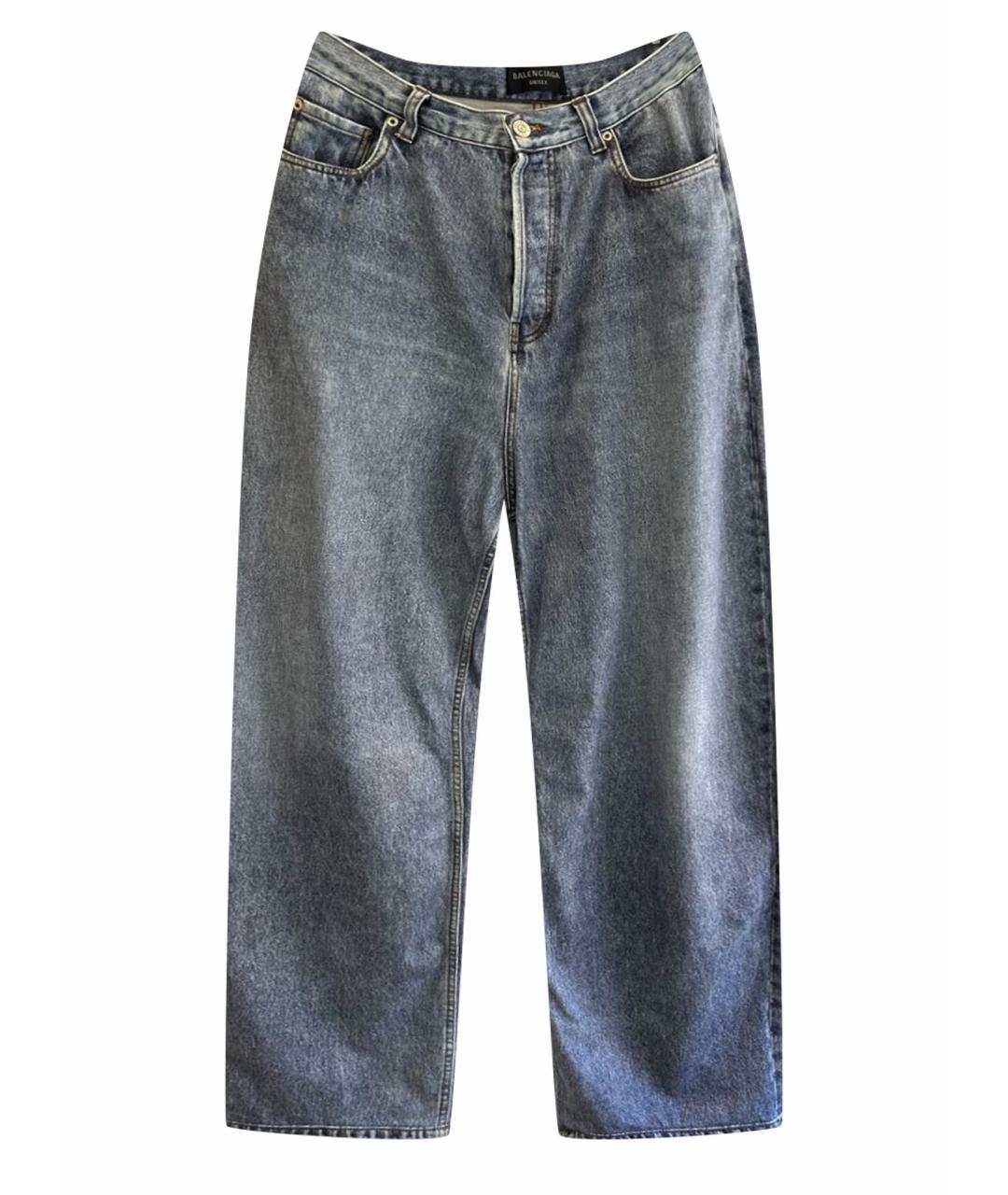 BALENCIAGA Синие хлопко-эластановые прямые джинсы, фото 1