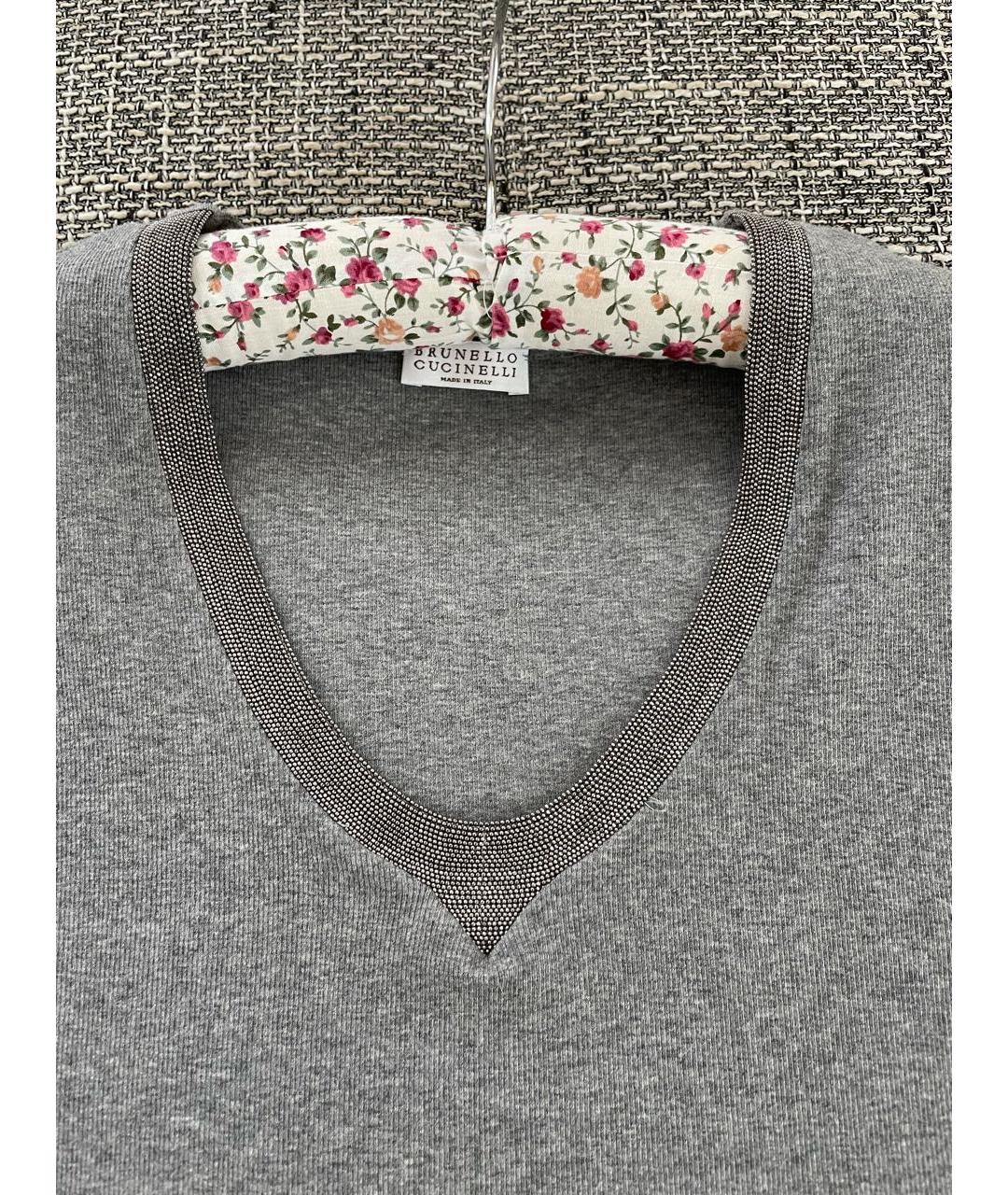 BRUNELLO CUCINELLI Серая хлопко-эластановая футболка, фото 7