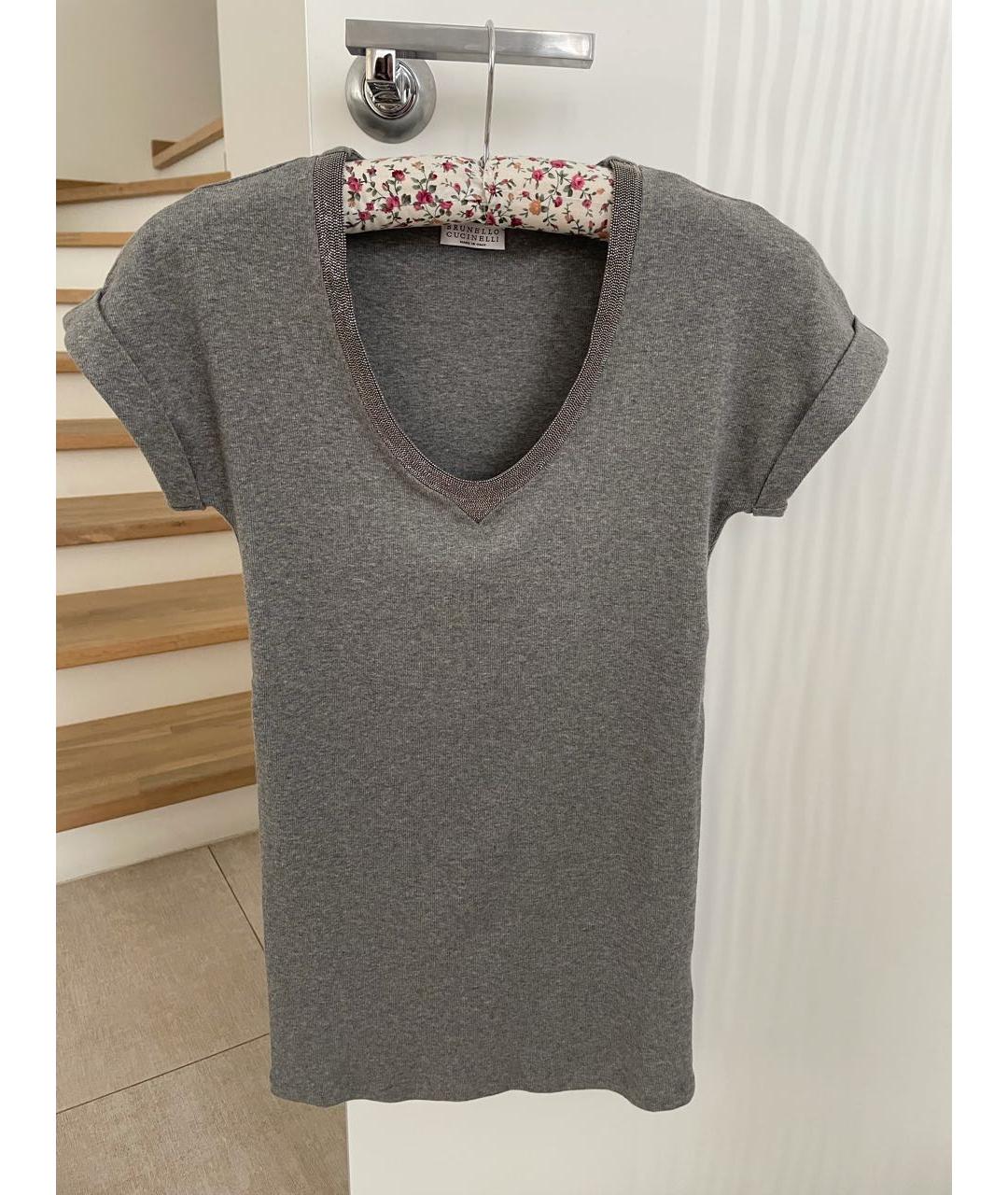 BRUNELLO CUCINELLI Серая хлопко-эластановая футболка, фото 8