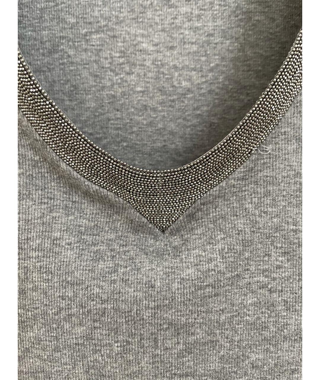 BRUNELLO CUCINELLI Серая хлопко-эластановая футболка, фото 5