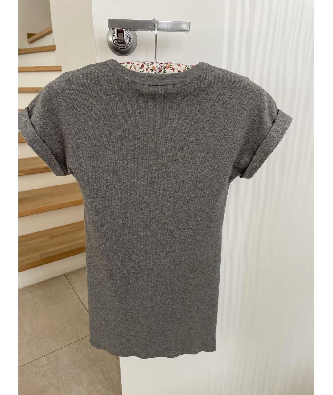 BRUNELLO CUCINELLI Серая хлопко-эластановая футболка, фото 2