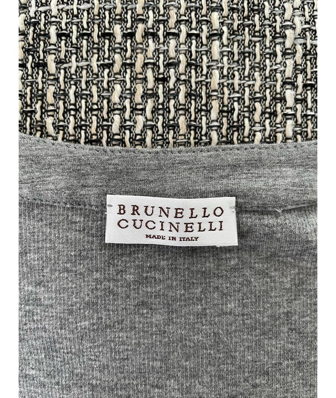 BRUNELLO CUCINELLI Серая хлопко-эластановая футболка, фото 3