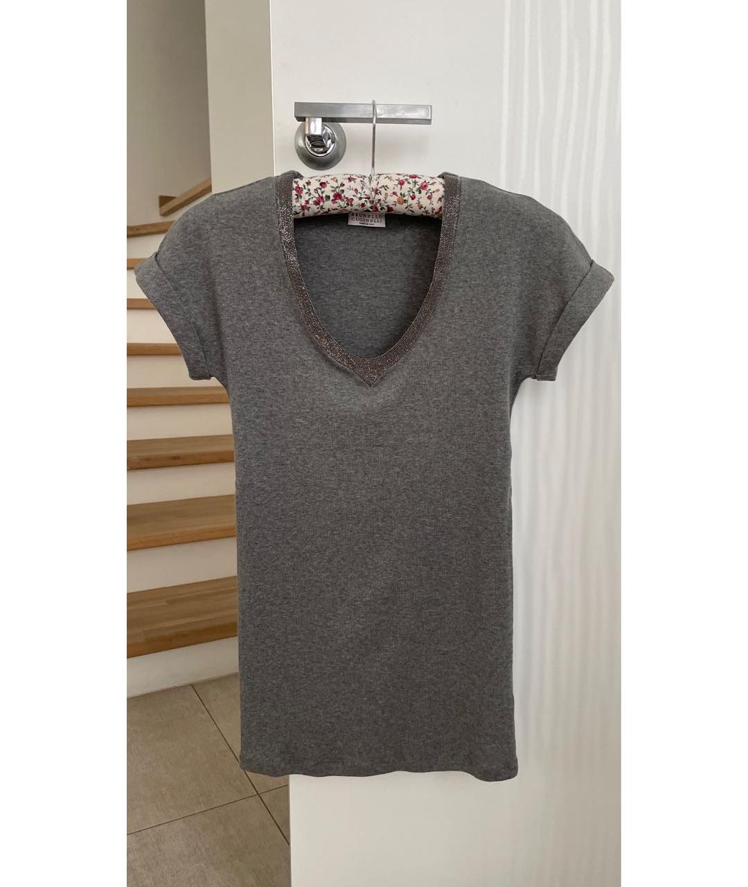 BRUNELLO CUCINELLI Серая хлопко-эластановая футболка, фото 9