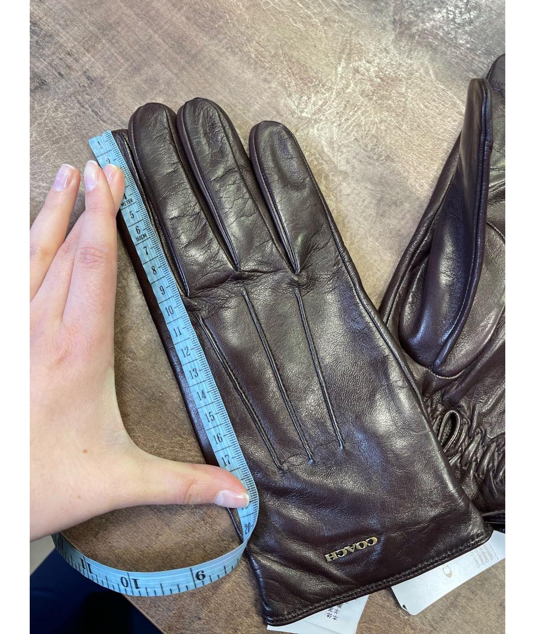 COACH Коричневые кожаные перчатки, фото 8