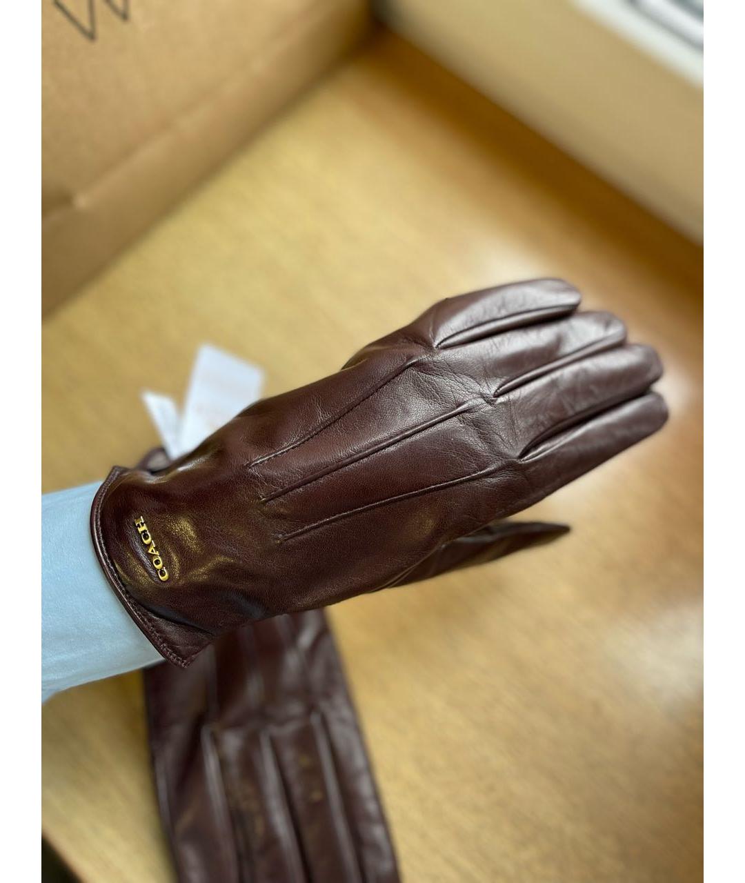 COACH Коричневые кожаные перчатки, фото 6
