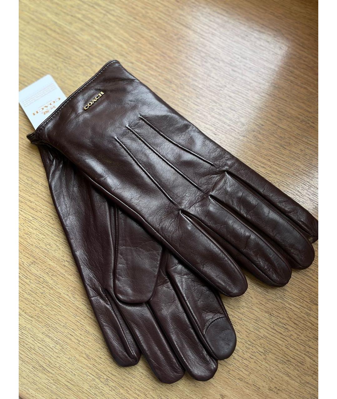COACH Коричневые кожаные перчатки, фото 2