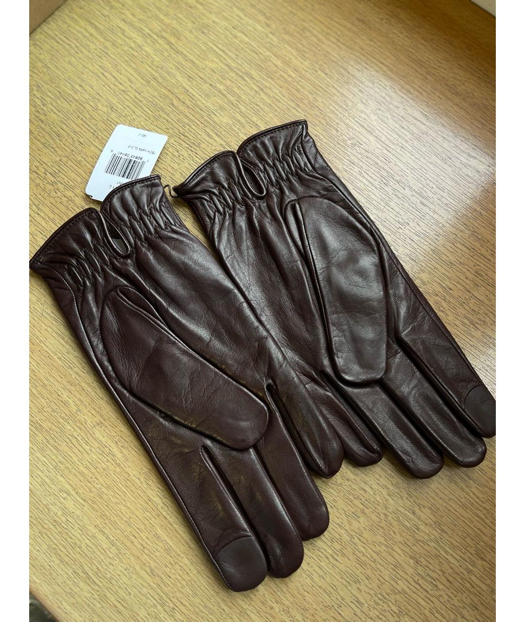 COACH Коричневые кожаные перчатки, фото 5