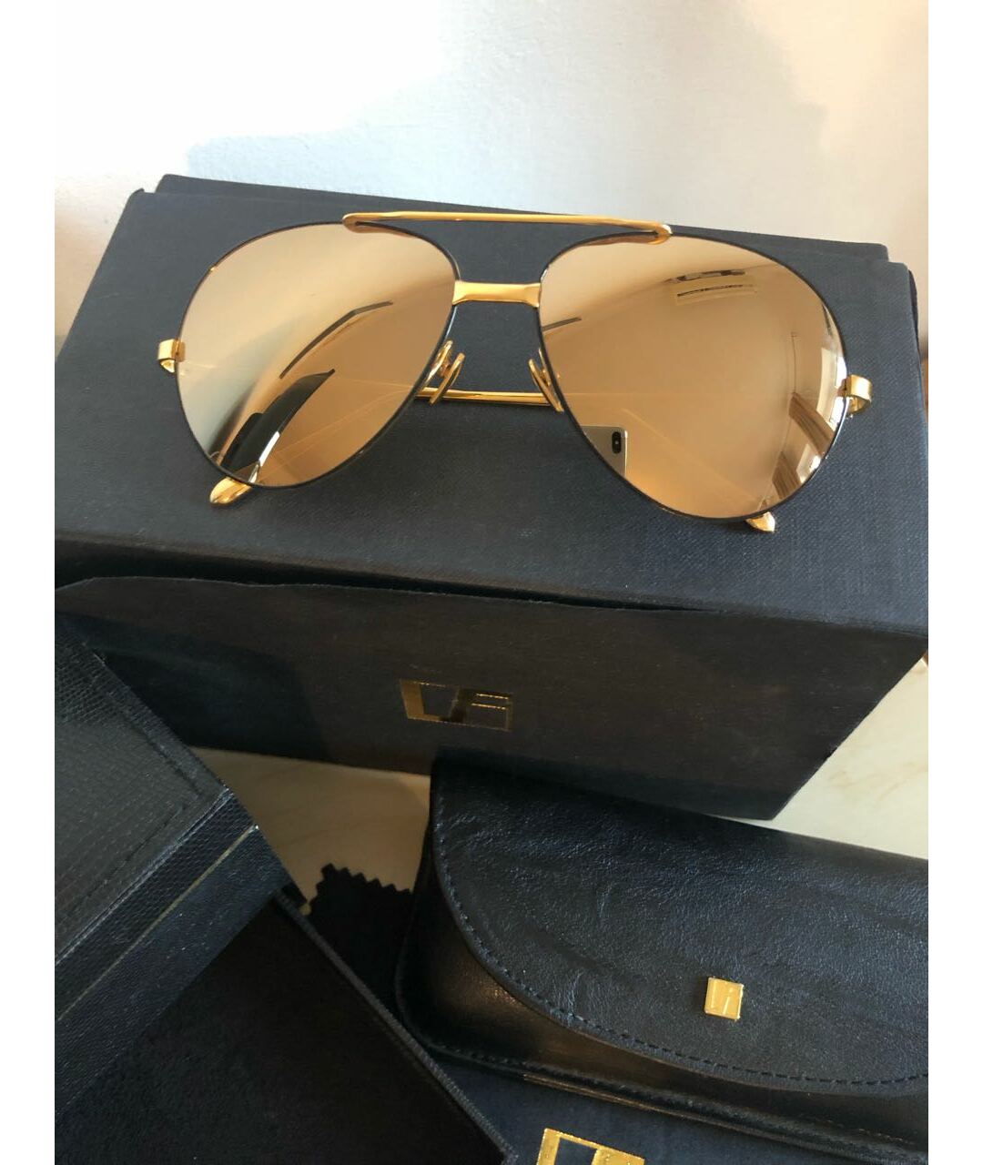 LINDA FARROW Золотые металлические солнцезащитные очки, фото 7