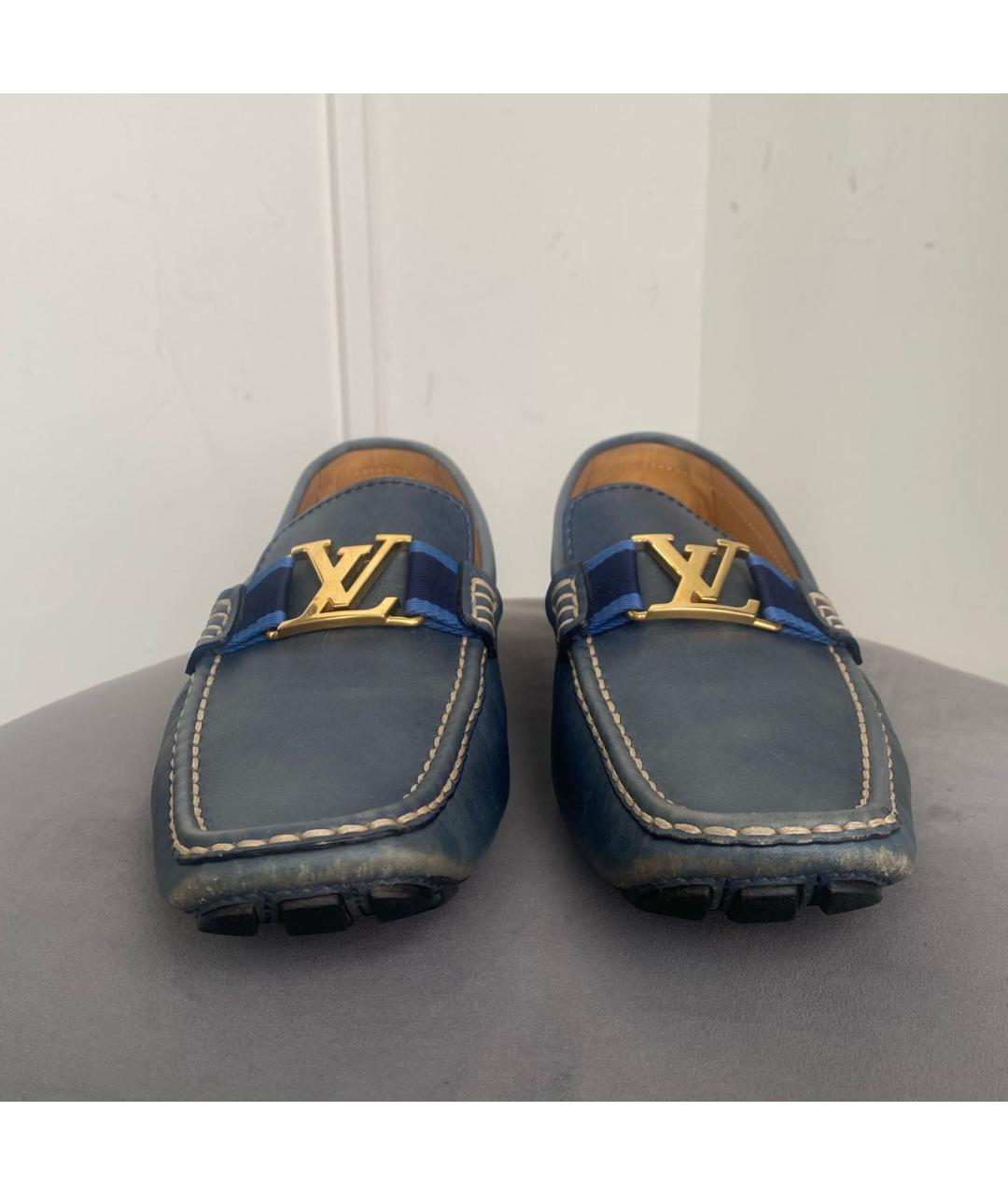 LOUIS VUITTON Темно-синие кожаные мокасины, фото 2