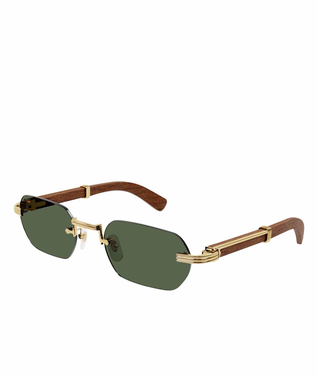 CARTIER Зеленые деревянные солнцезащитные очки, фото 1