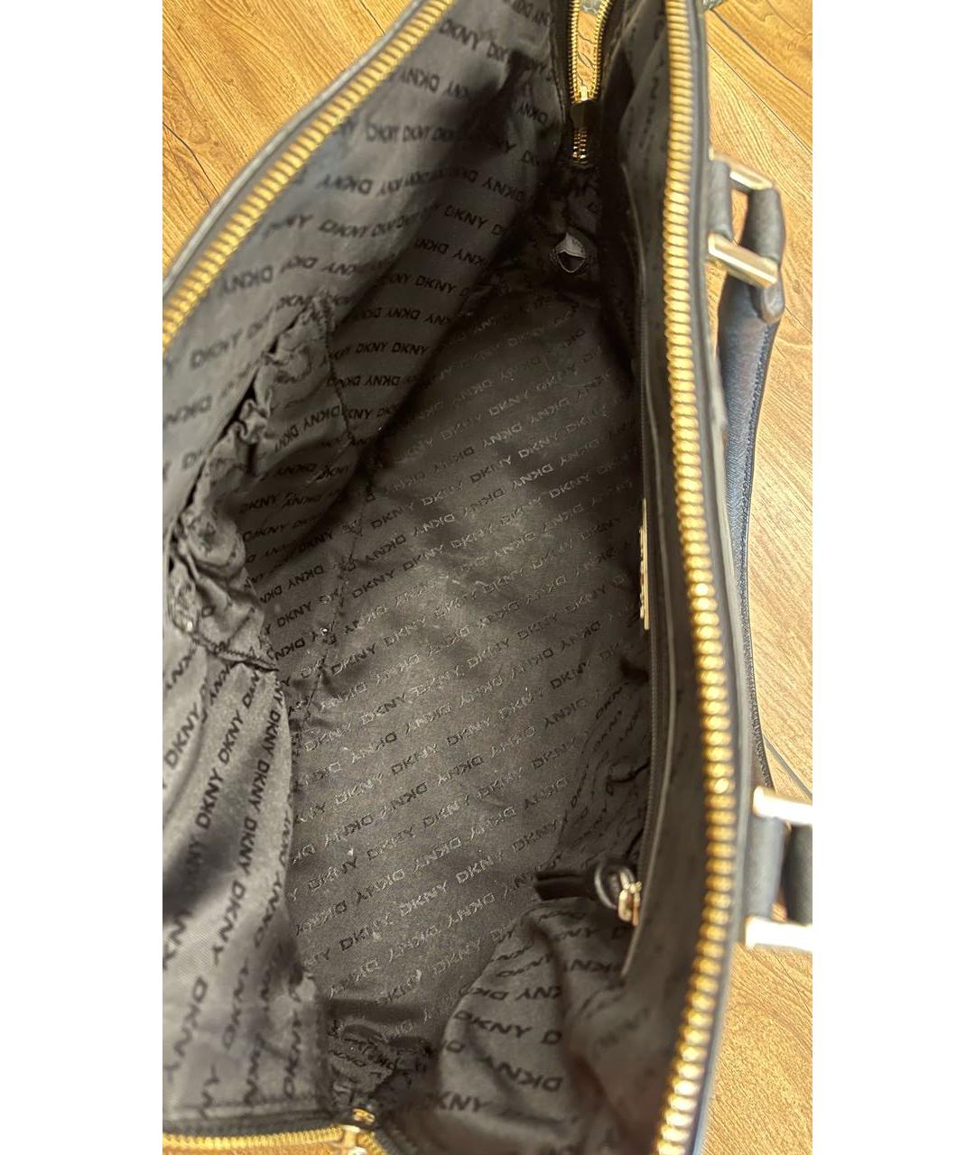 DKNY Черная кожаная сумка с короткими ручками, фото 4