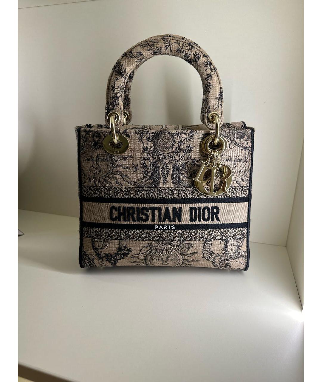 CHRISTIAN DIOR PRE-OWNED Бежевая тканевая сумка с короткими ручками, фото 4