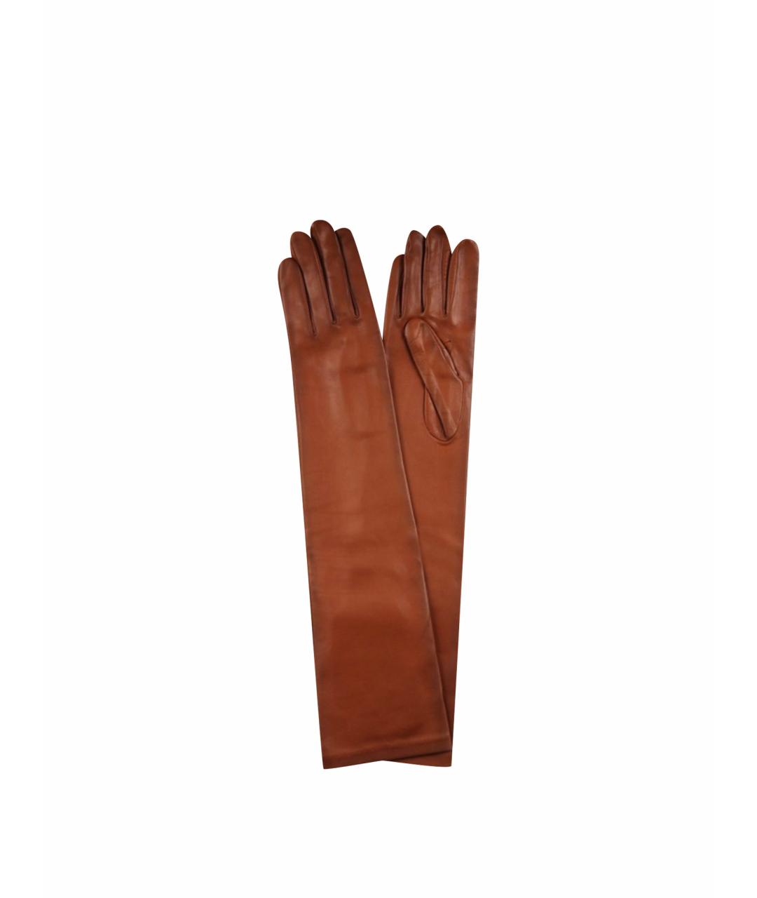 AGNELLE Коричневые кожаные перчатки, фото 1