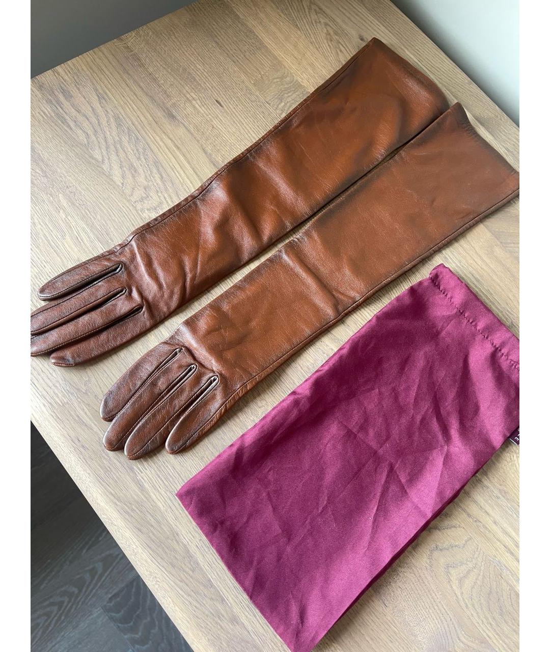 AGNELLE Коричневые кожаные перчатки, фото 3