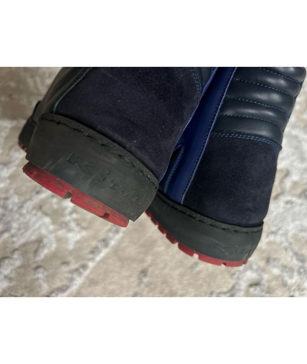 KITON Темно-синие кожаные высокие кроссовки / кеды, фото 4