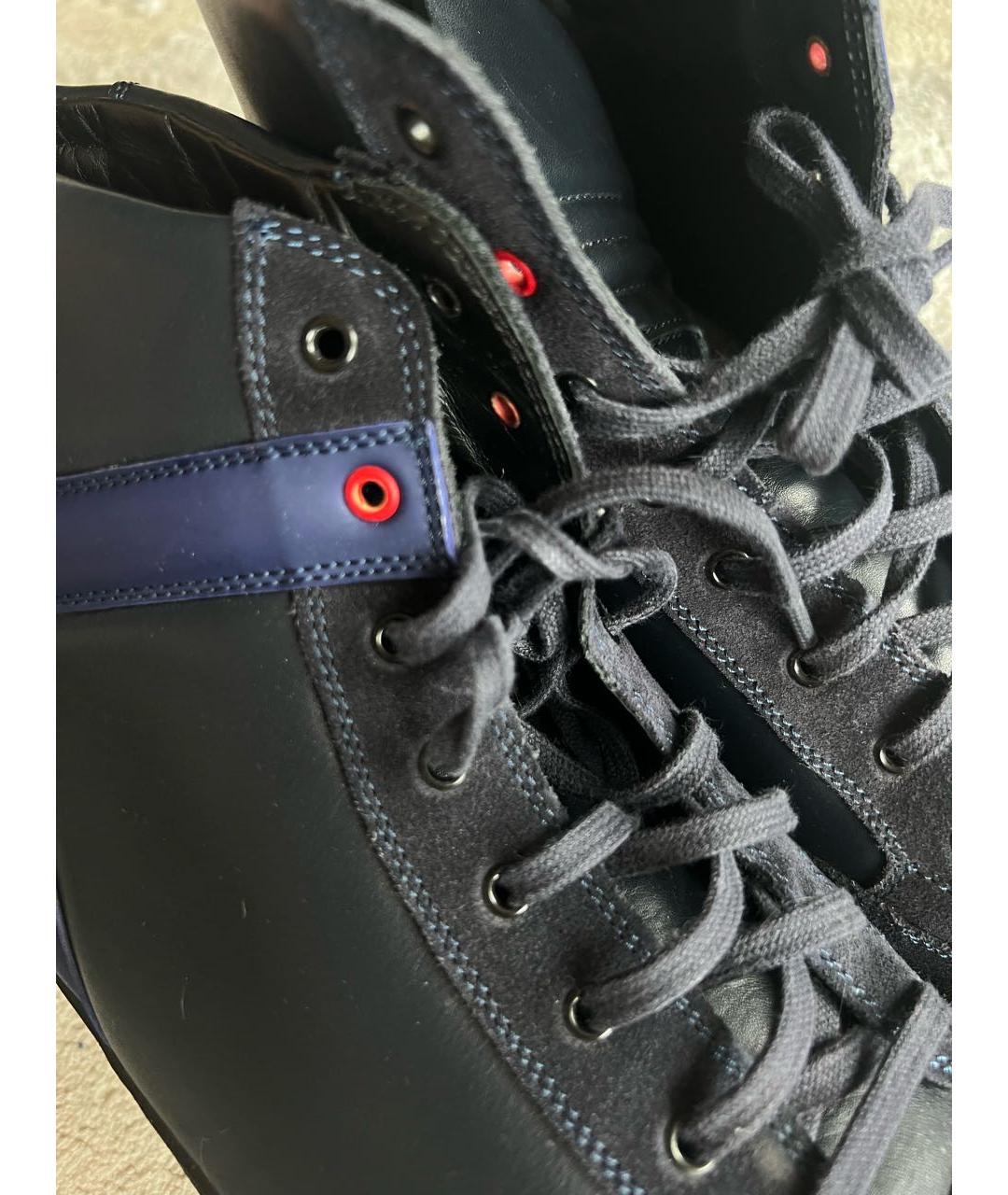 KITON Темно-синие кожаные высокие кроссовки / кеды, фото 3
