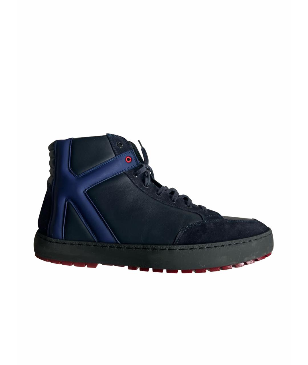 KITON Темно-синие кожаные высокие кроссовки / кеды, фото 1