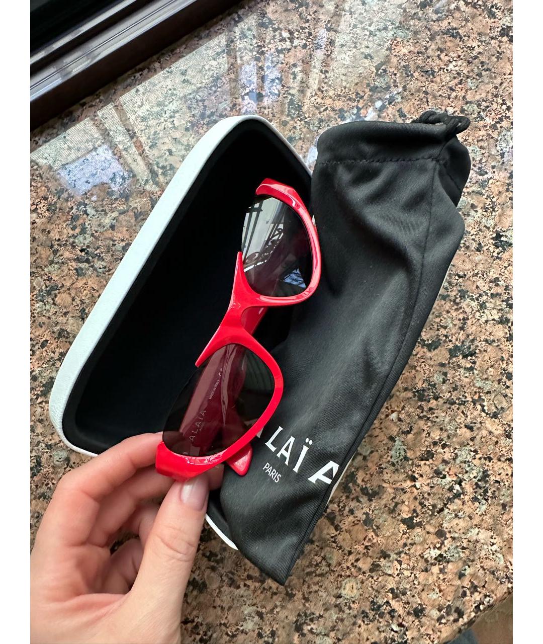 ALAIA Красные металлические солнцезащитные очки, фото 7