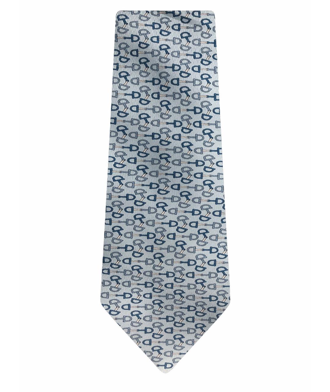 HERMES Голубой шелковый галстук, фото 1