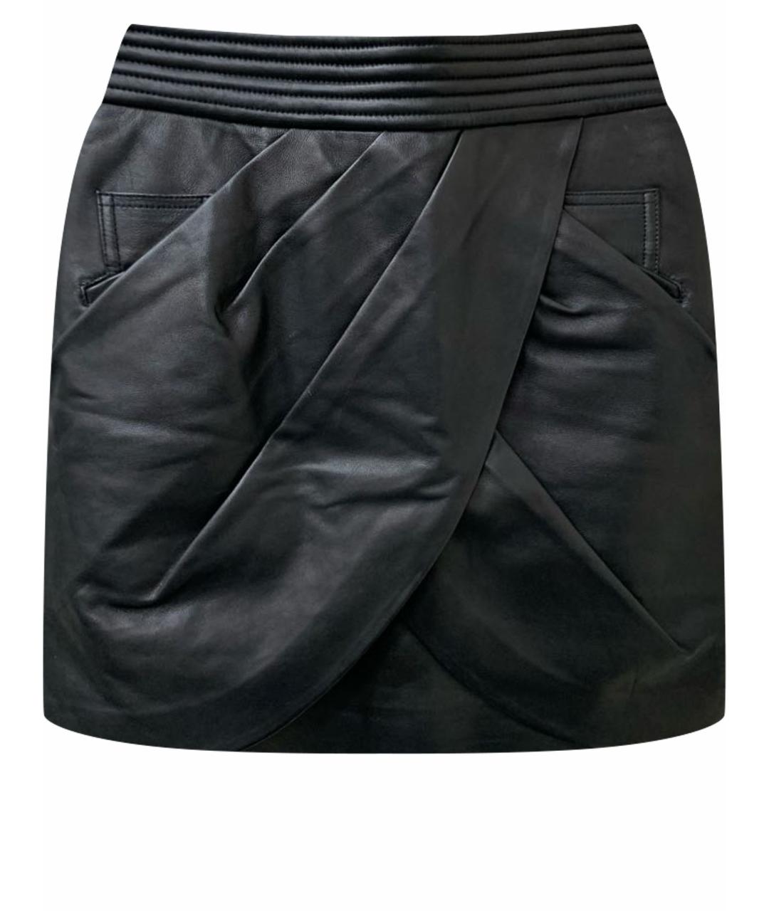BALMAIN Черная кожаная юбка мини, фото 1
