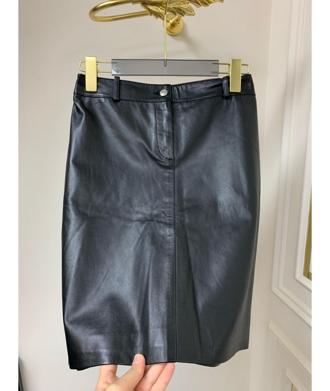 CHRISTIAN DIOR Черная кожаная юбка мини, фото 2