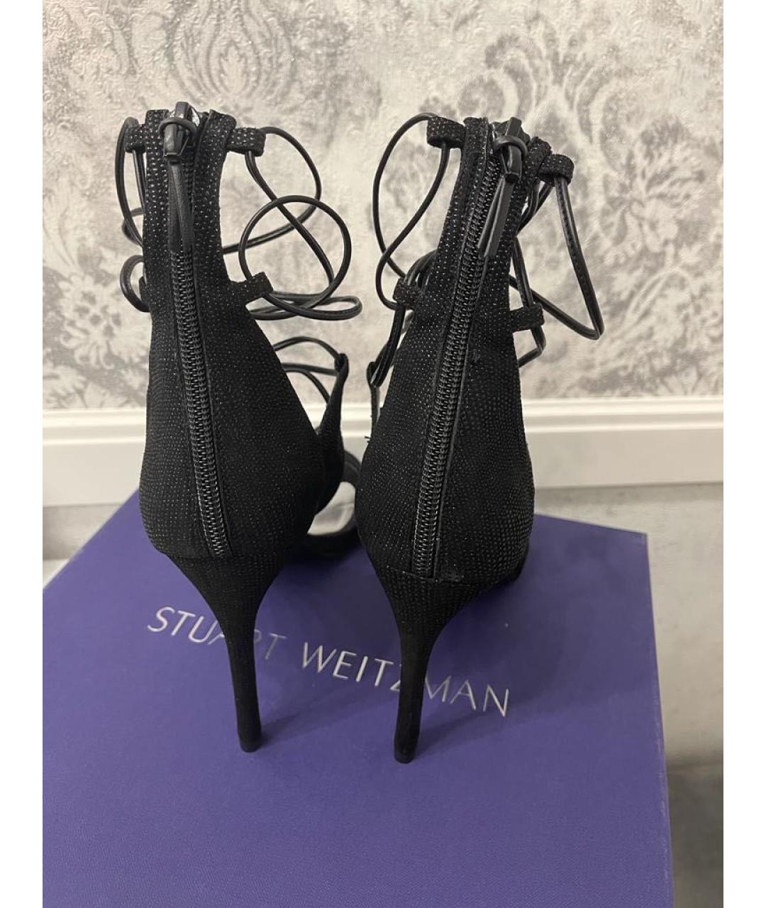 STUART WEITZMAN Черные кожаные босоножки, фото 5