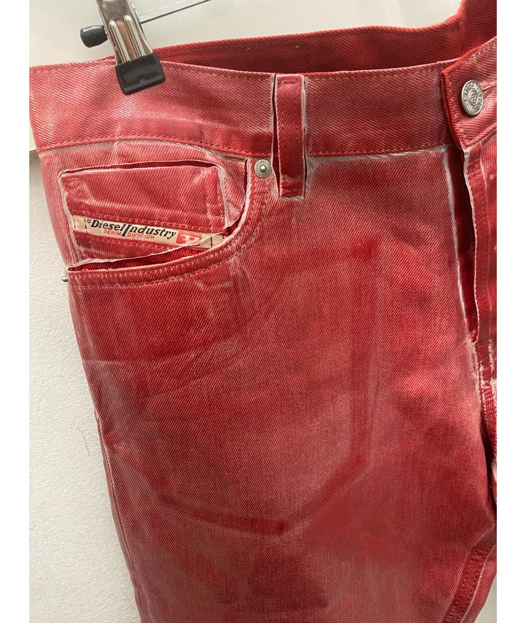 DIESEL Красные хлопковые прямые джинсы, фото 4