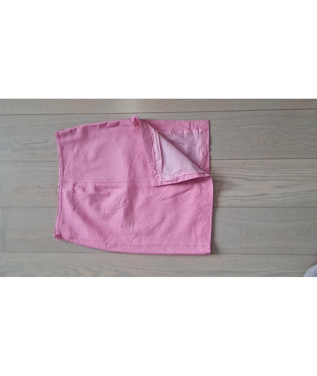 VERSACE JEANS COUTURE Розовая кожаная юбка мини, фото 2