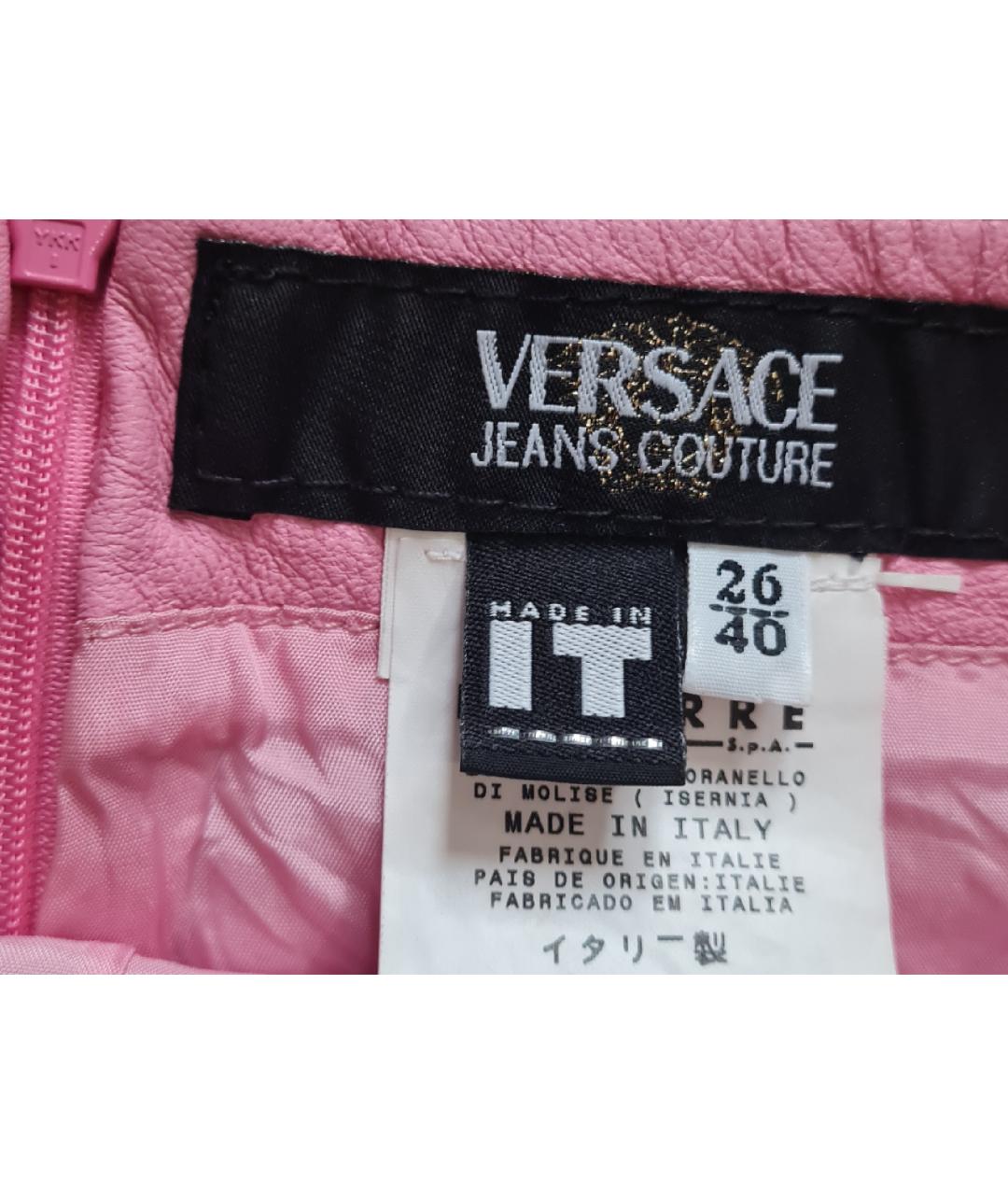 VERSACE JEANS COUTURE Розовая кожаная юбка мини, фото 3