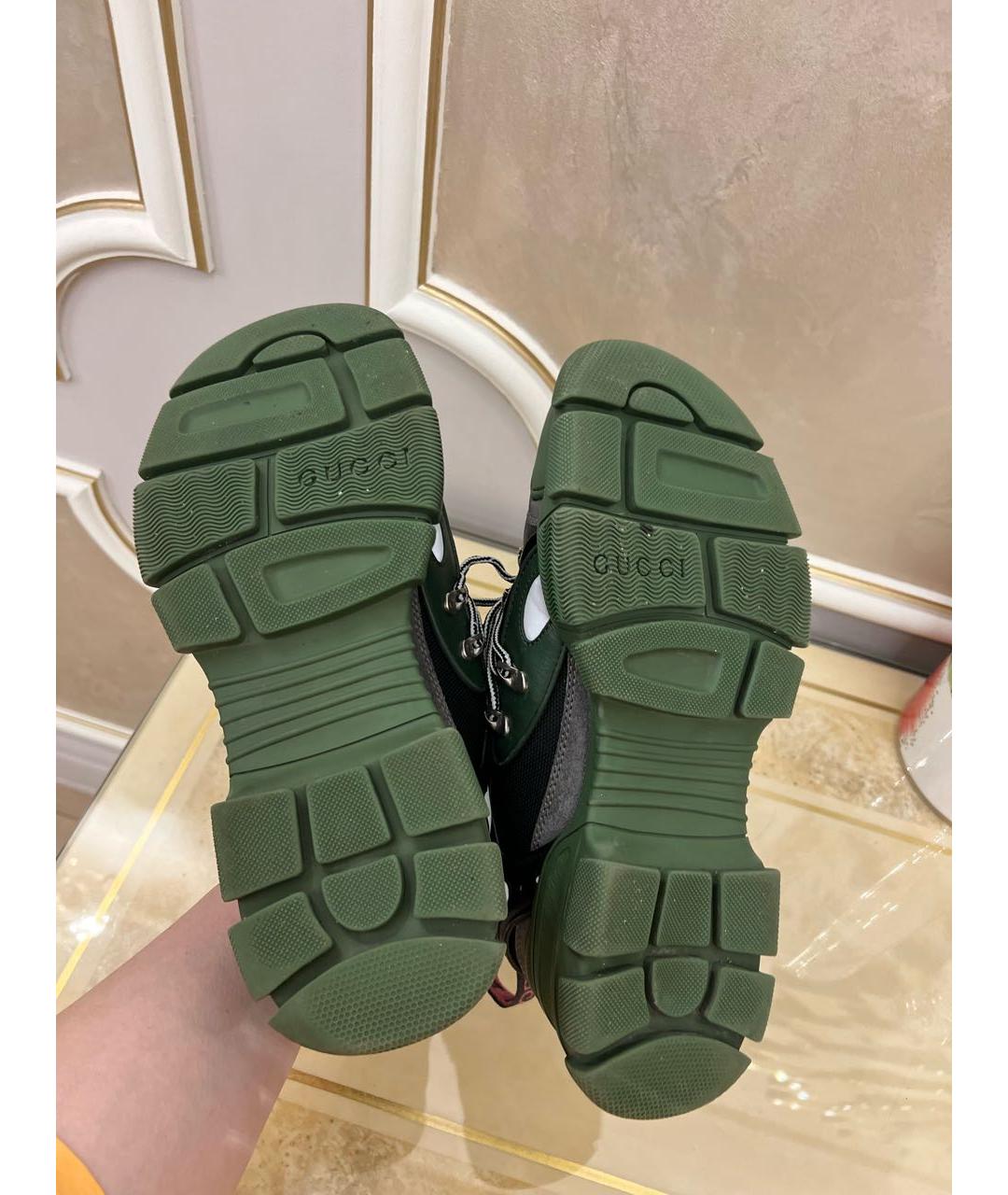 GUCCI Зеленые кожаные низкие кроссовки / кеды, фото 8