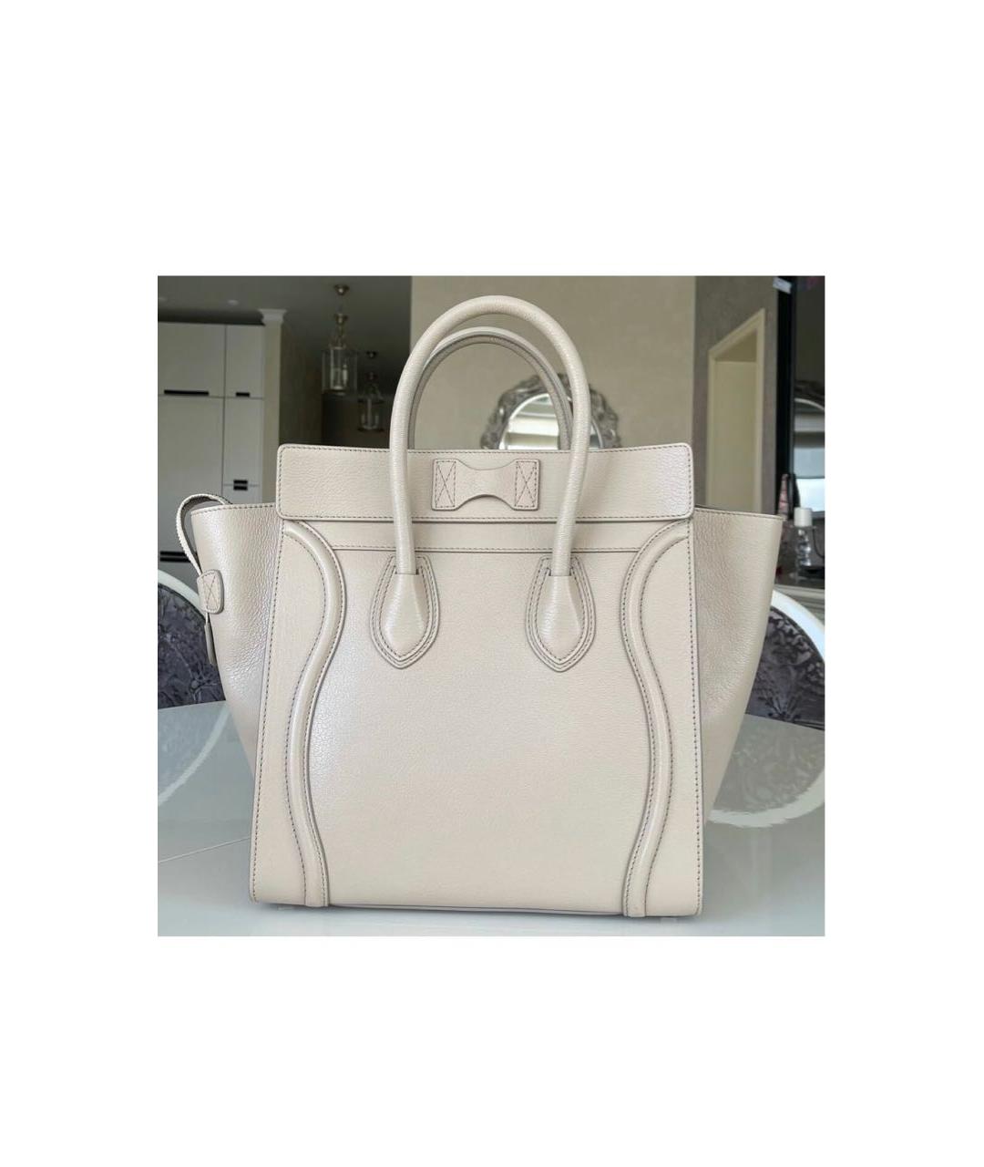 CELINE PRE-OWNED Бежевая кожаная сумка тоут, фото 3