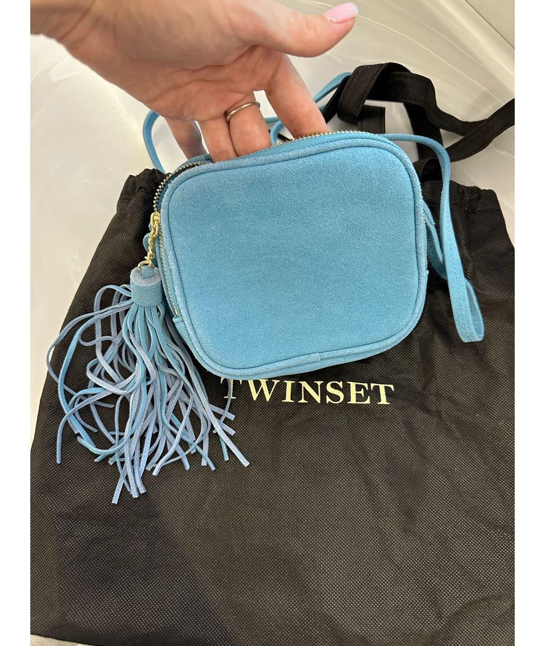 TWIN-SET Голубая замшевая сумка через плечо, фото 2
