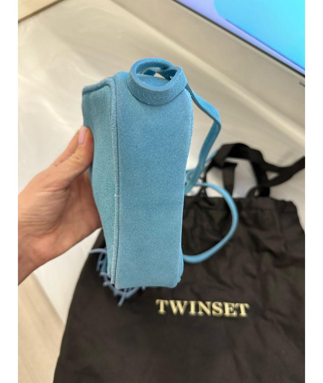 TWIN-SET Голубая замшевая сумка через плечо, фото 3