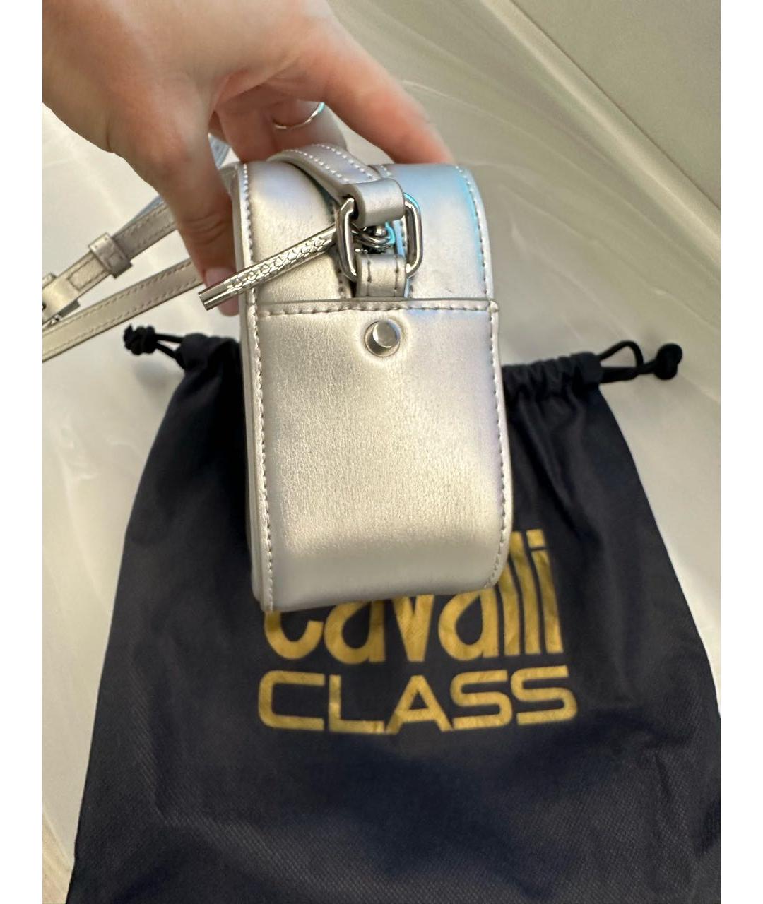 CAVALLI CLASS Серебряная кожаная сумка через плечо, фото 5