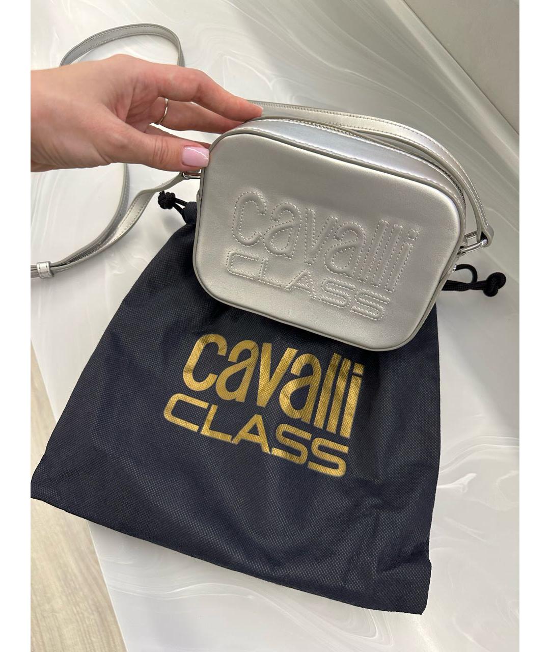 CAVALLI CLASS Серебряная кожаная сумка через плечо, фото 8