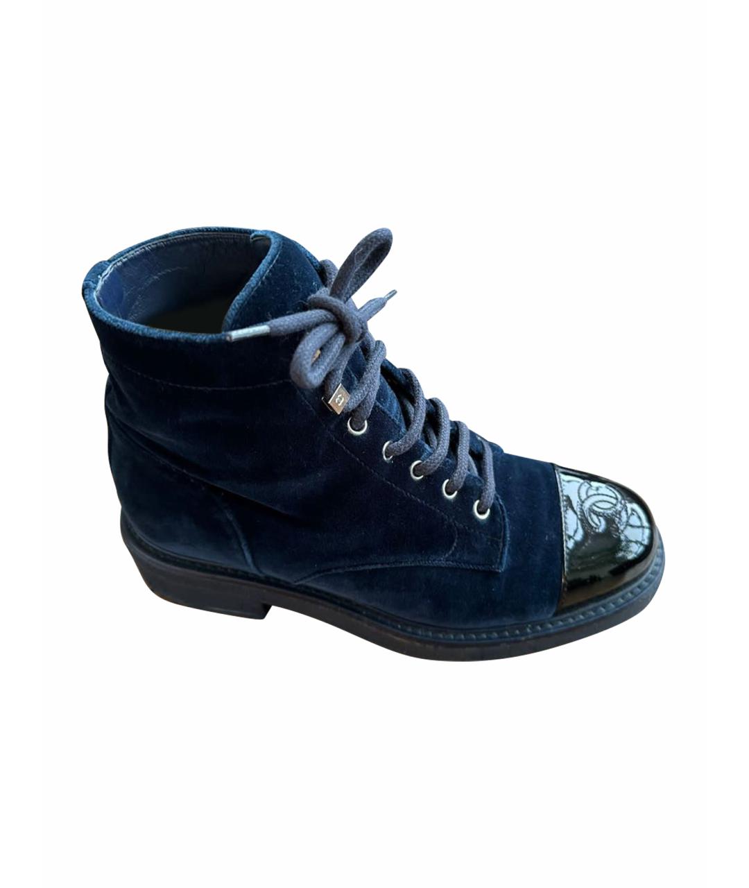 CHANEL Темно-синие бархатные ботинки, фото 1