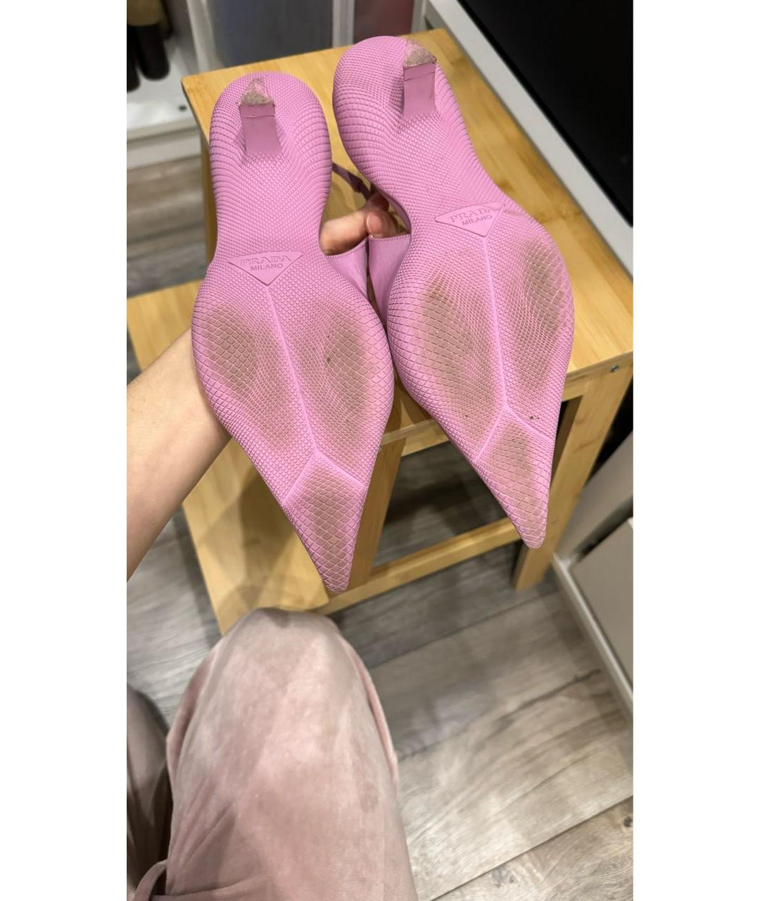 PRADA Розовые синтетические лодочки на низком каблуке, фото 6