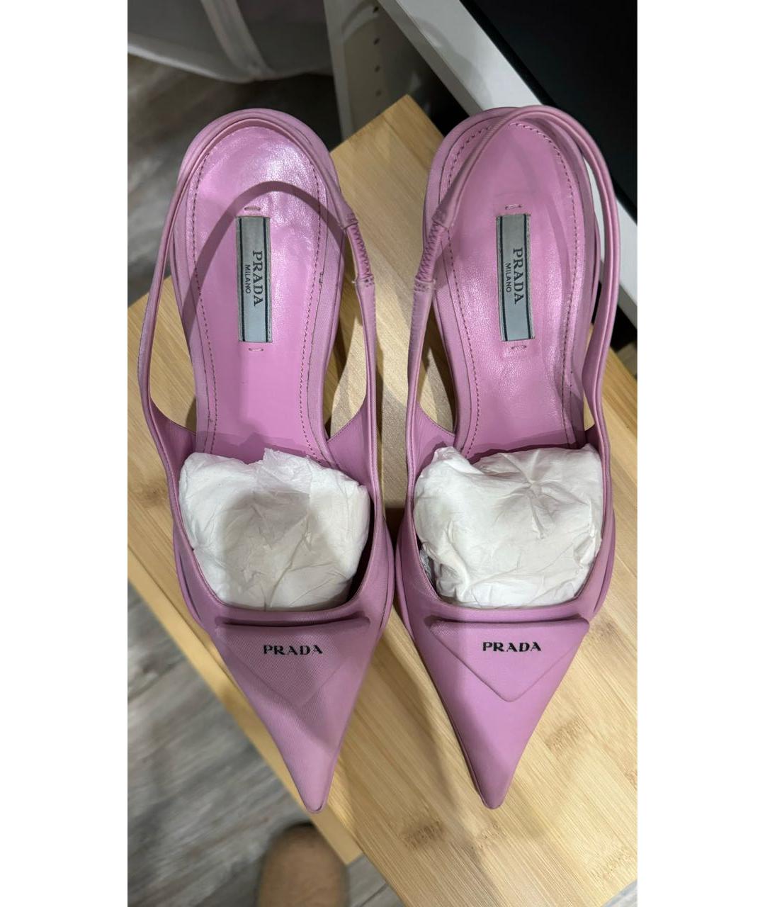 PRADA Розовые синтетические лодочки на низком каблуке, фото 3