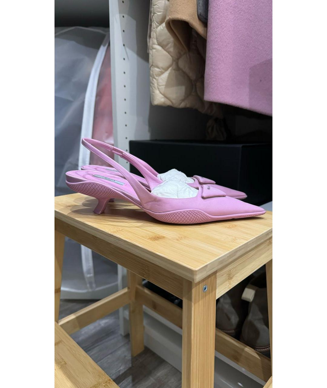 PRADA Розовые синтетические лодочки на низком каблуке, фото 9
