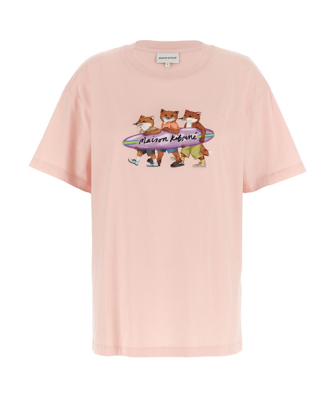 MAISON KITSUNE Розовая хлопковая футболка, фото 1