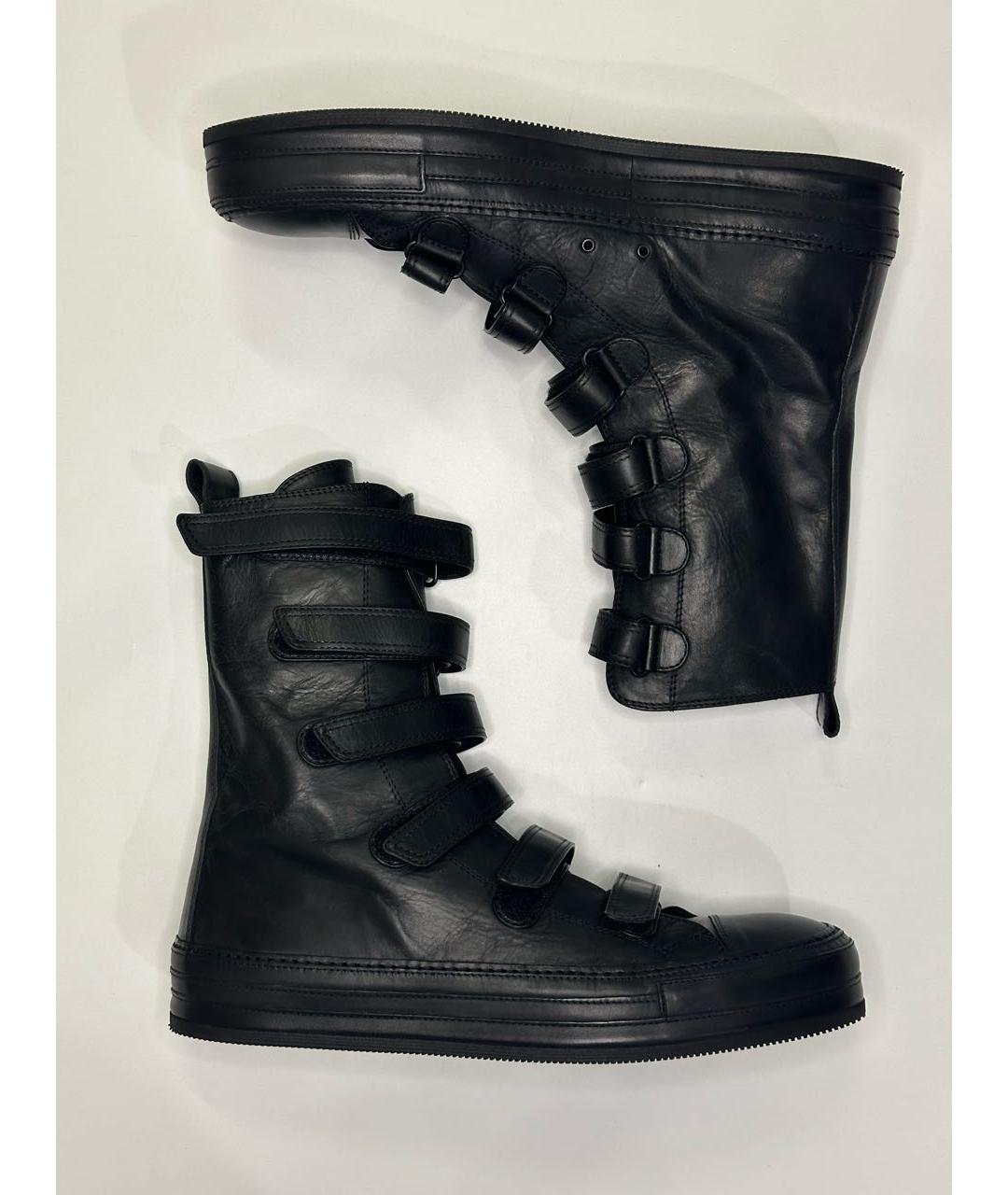 ANN DEMEULEMEESTER Черные кожаные высокие кроссовки / кеды, фото 8