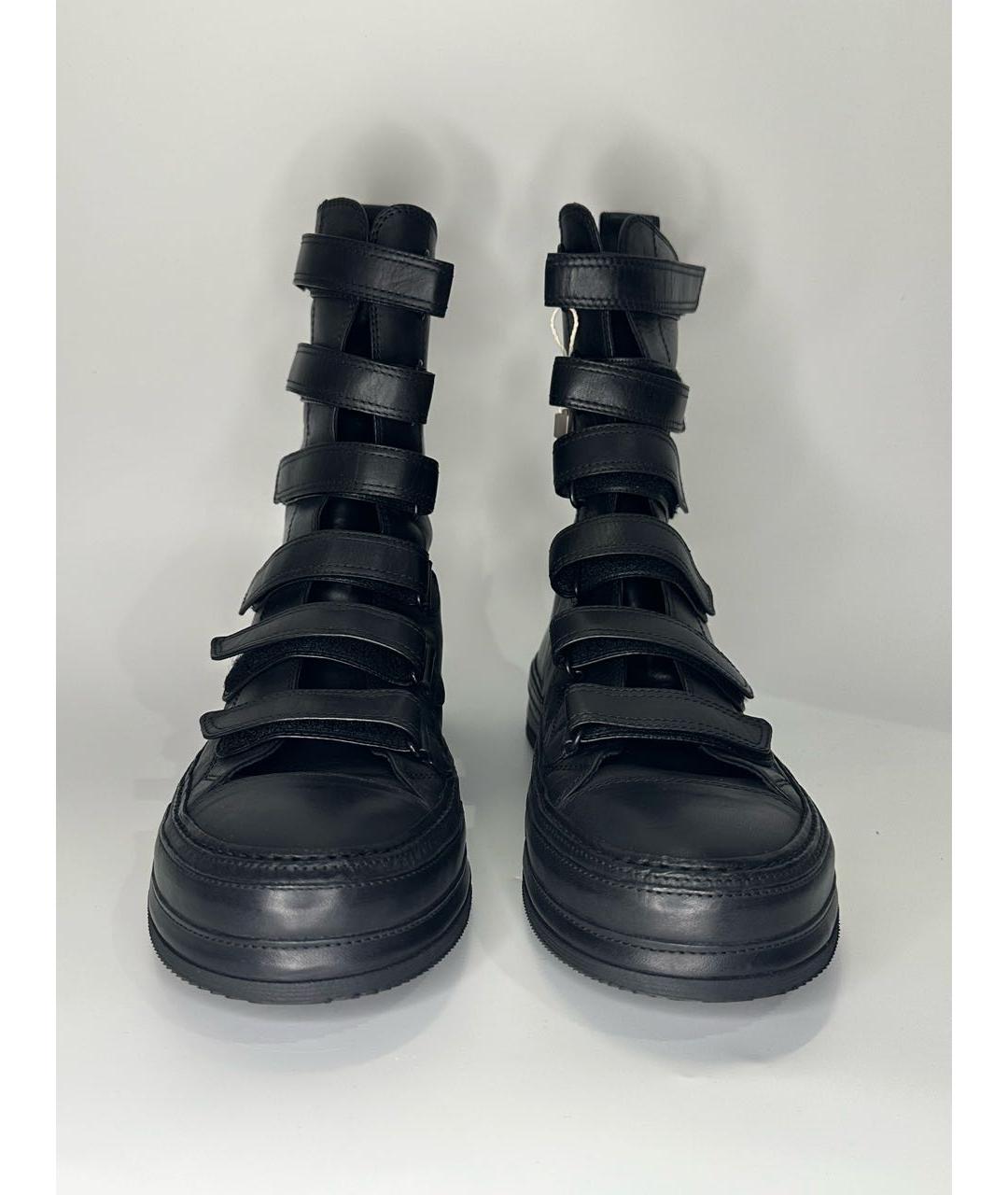 ANN DEMEULEMEESTER Черные кожаные высокие кроссовки / кеды, фото 2