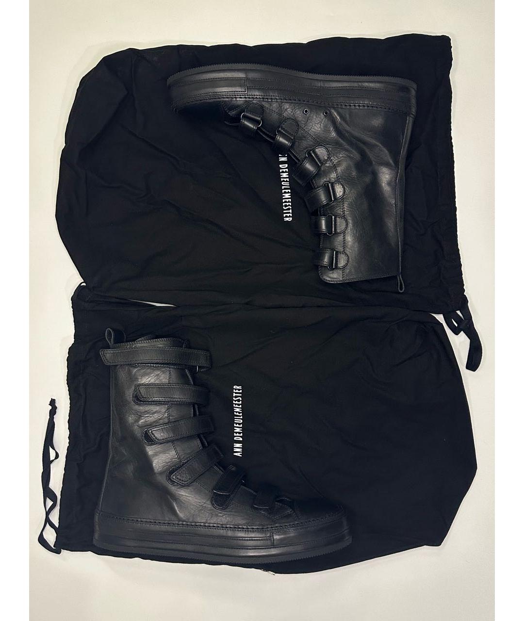 ANN DEMEULEMEESTER Черные кожаные высокие кроссовки / кеды, фото 5