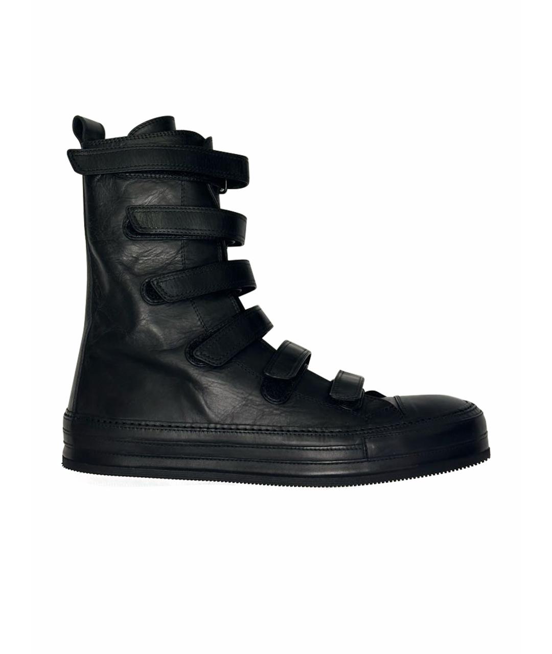 ANN DEMEULEMEESTER Черные кожаные высокие кроссовки / кеды, фото 1